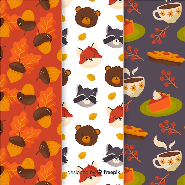 Collection of flat autumn patterns Free Vector