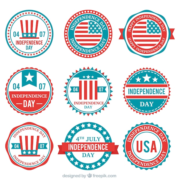 Free Vector | Collection of flat colored independence day sticker