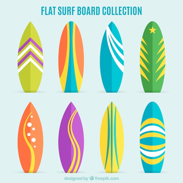 Collection Of Flat And Colorful Surfboard Free Vector