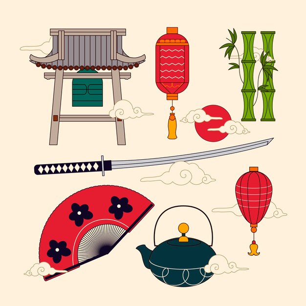 Free Vector Collection Of Flat Design Ancient Japan Elements