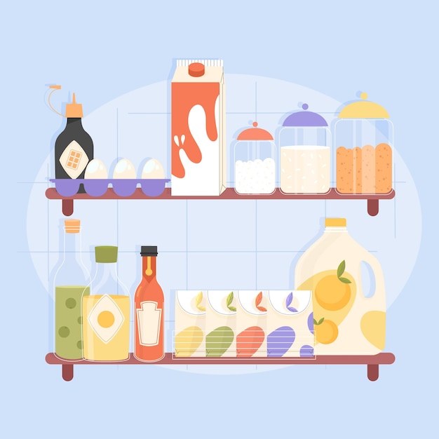 Premium Vector | Collection of flat design pantry with different foods