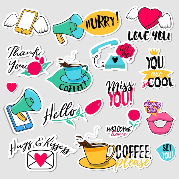 Collection of flat design social network stickers ...