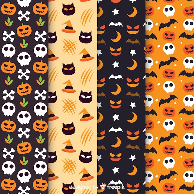Free Vector | Collection of flat halloween pattern