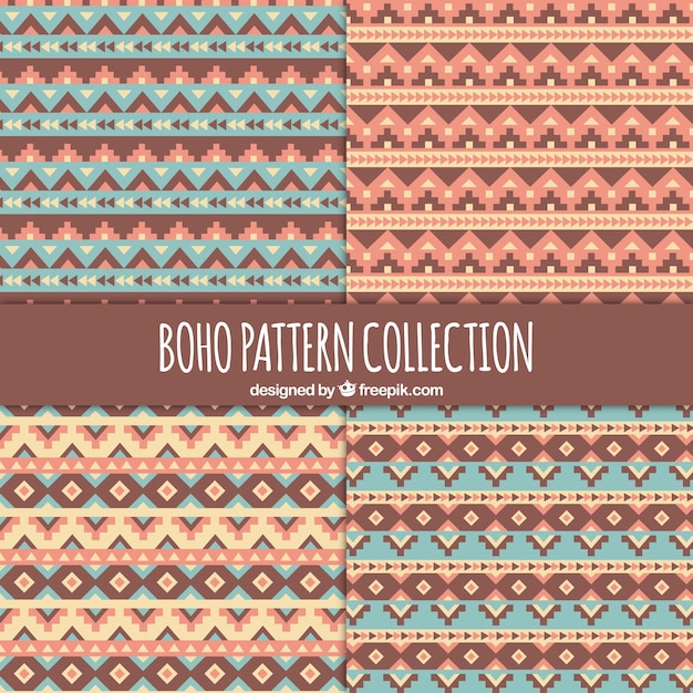 Free Vector Collection of flat patterns in boho style