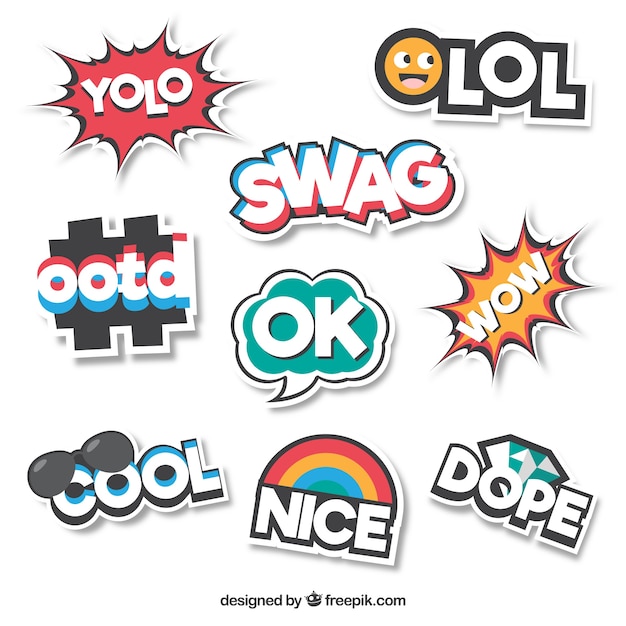 Collection of flat stickers  with word  Vector Free Download