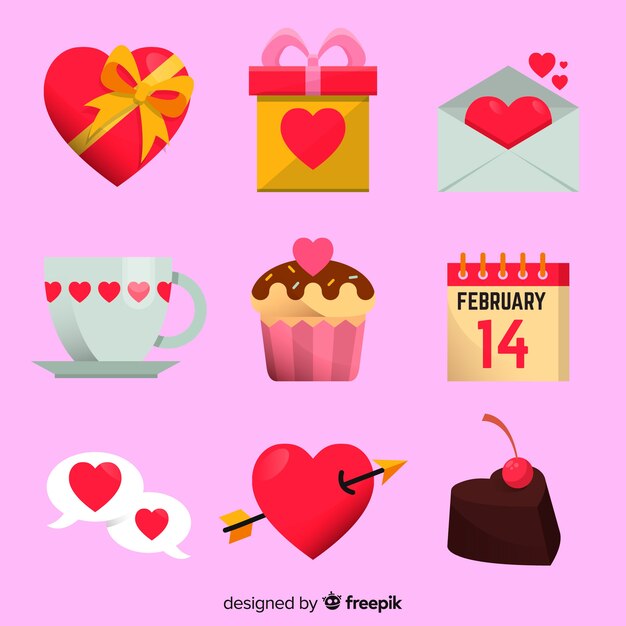 Free Vector | Collection of flat valentines day elements