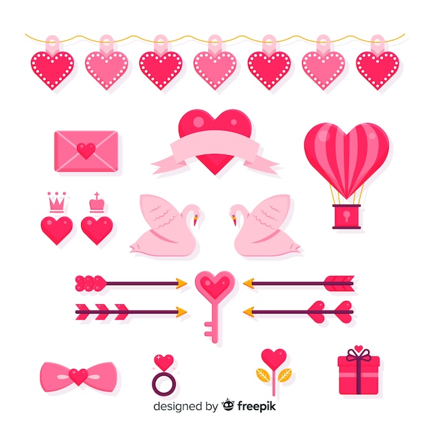 Free Vector | Collection of flat valentines day elements