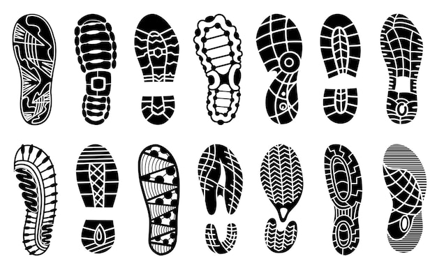 Premium Vector | Collection of footprints human shoes silhouette. set of  shoe soles print. different vector footprints men women sneakers shoes  boots. isolated footstamp icons on white background.