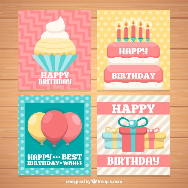 Free Vector | Collection of four birthday cards