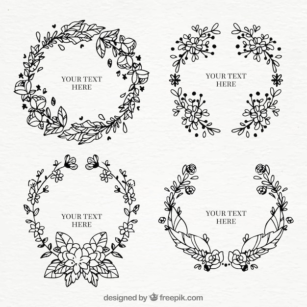 Free Vector | Collection of four floral labels in hand-drawn style