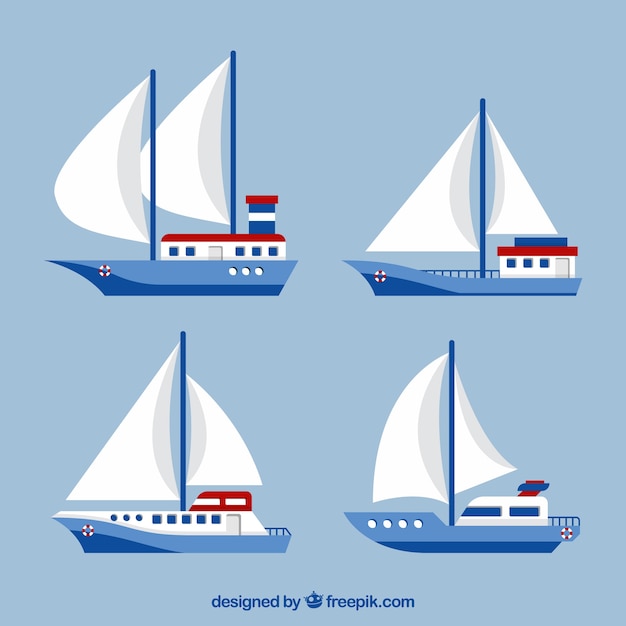 Premium Vector | Collection of four sailboats in flat design