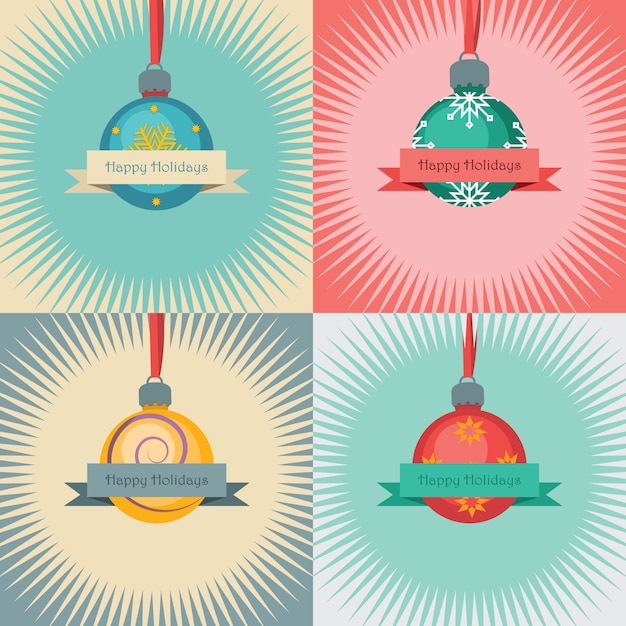 Premium Vector | Collection of four simple christmas greetings with baubles