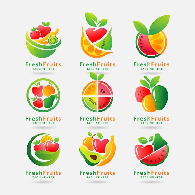 Collection of fresh fruits logo Premium Vector