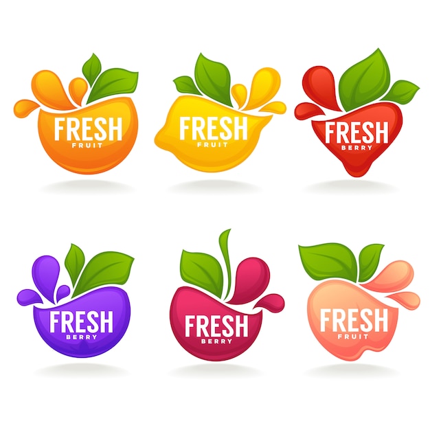 Collection of fresh stylized fruits and berries, logo, labels, stickers and emblems Premium Vector