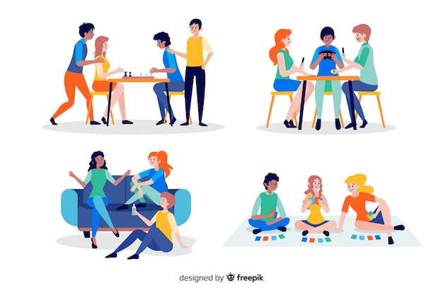 Collection of friends spending time together Vector | Free Download