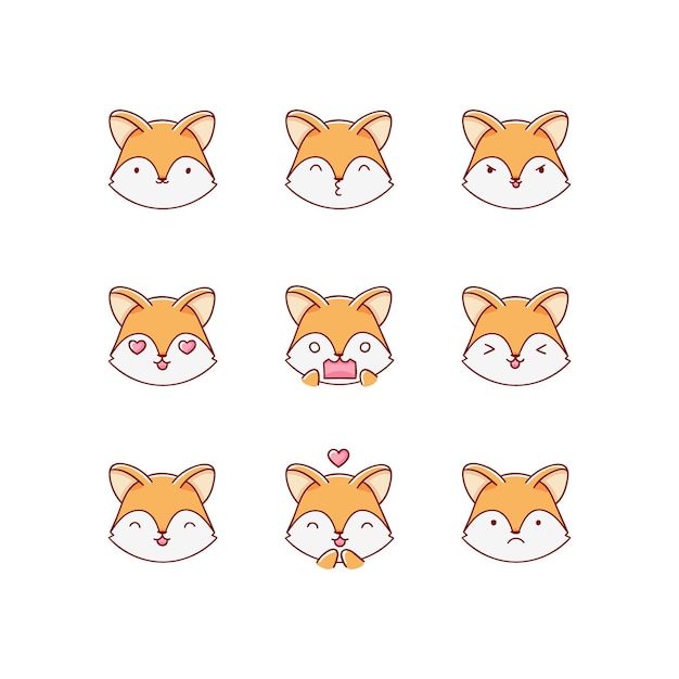 Premium Vector | Collection of funny cute fox emoticon characters in ...