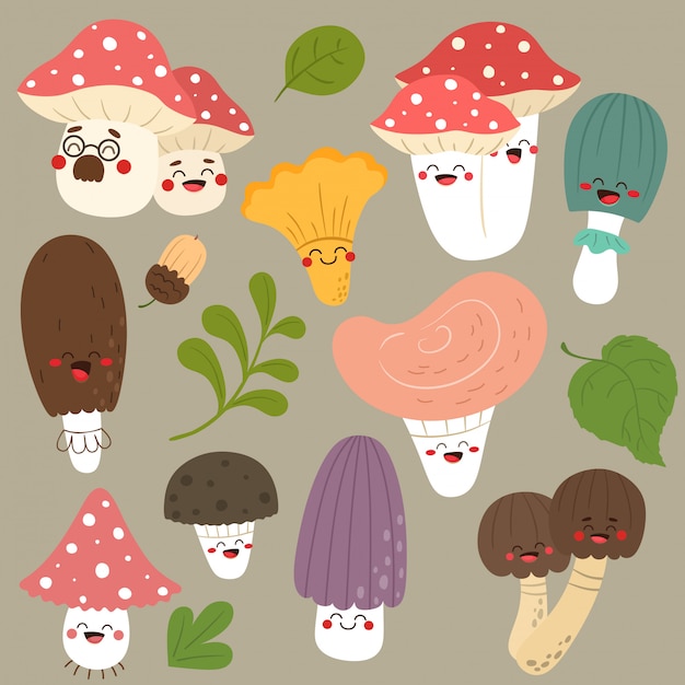 Premium Vector | Collection of funny mushrooms.