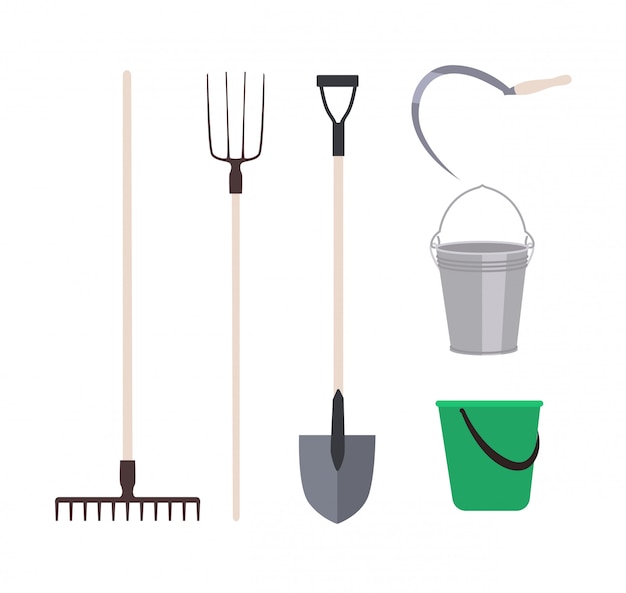 Premium Vector | Collection of garden tools or agricultural implements ...