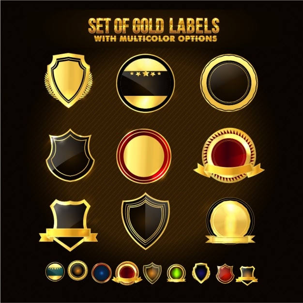 Collection of gold badges with multicolor options | Premium Vector