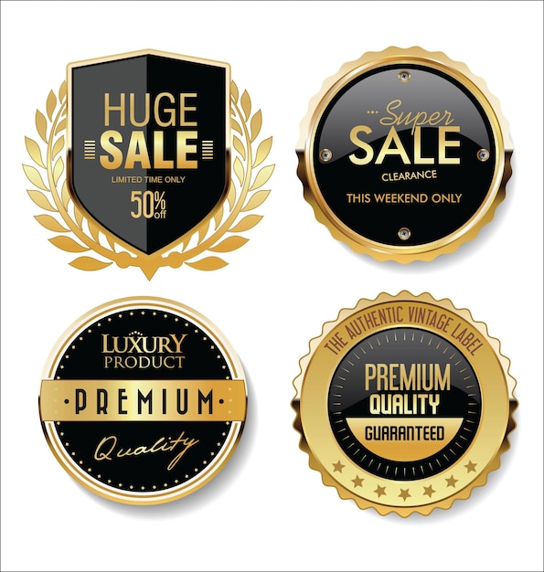Premium Vector | Collection of golden badges labels and tags Collection Of Golden Badges Labels And Tags