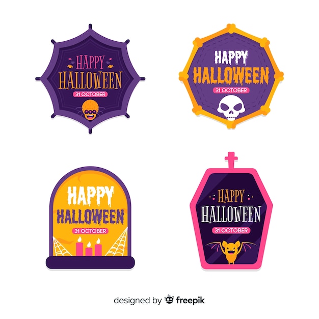 Free Vector | Collection of halloween badges flat design