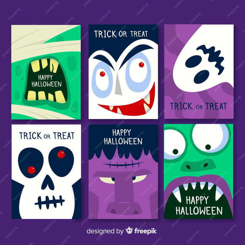 Free Vector | Collection of halloween card on flat design