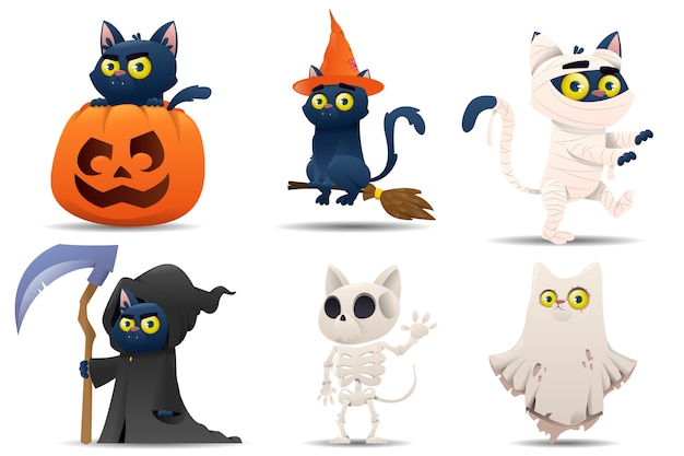 Premium Vector | Collection of halloween characters cats
