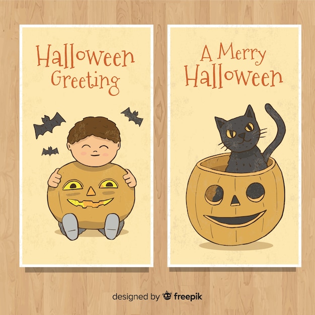 Free Vector | Collection of halloween greeting cards