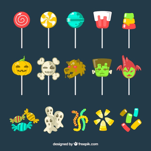 Download Collection of halloween lollipop in flat design Vector ...