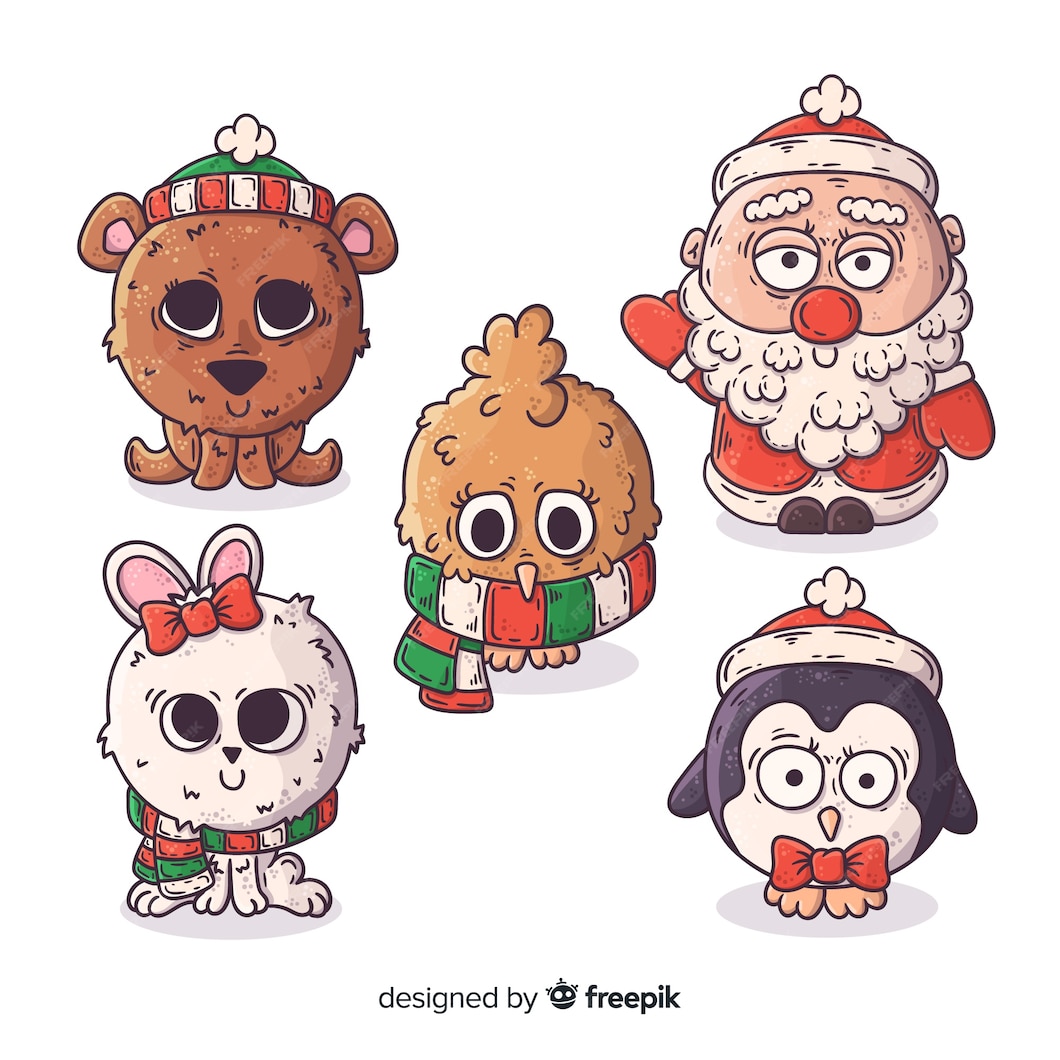 Free Vector Collection of hand drawn christmas characters