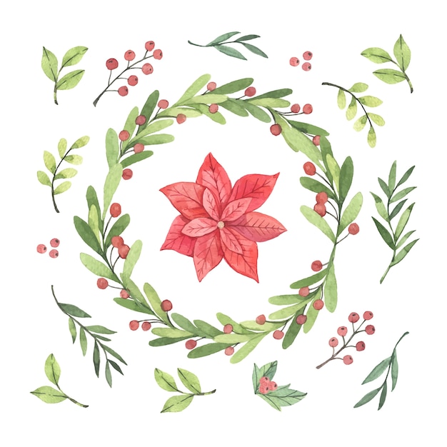 Download Collection of hand drawn christmas flower & wreath Vector ...