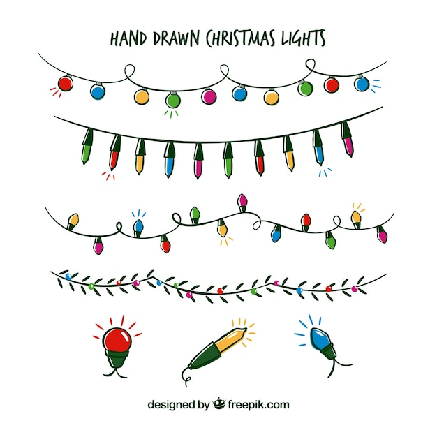 Download Collection of hand drawn christmas lights | Free Vector