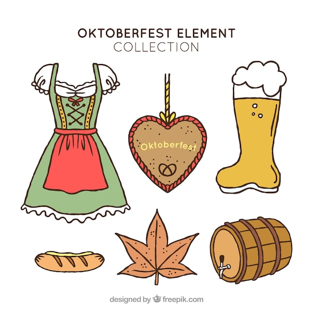 Free Vector Collection of hand drawn elements of oktoberfest