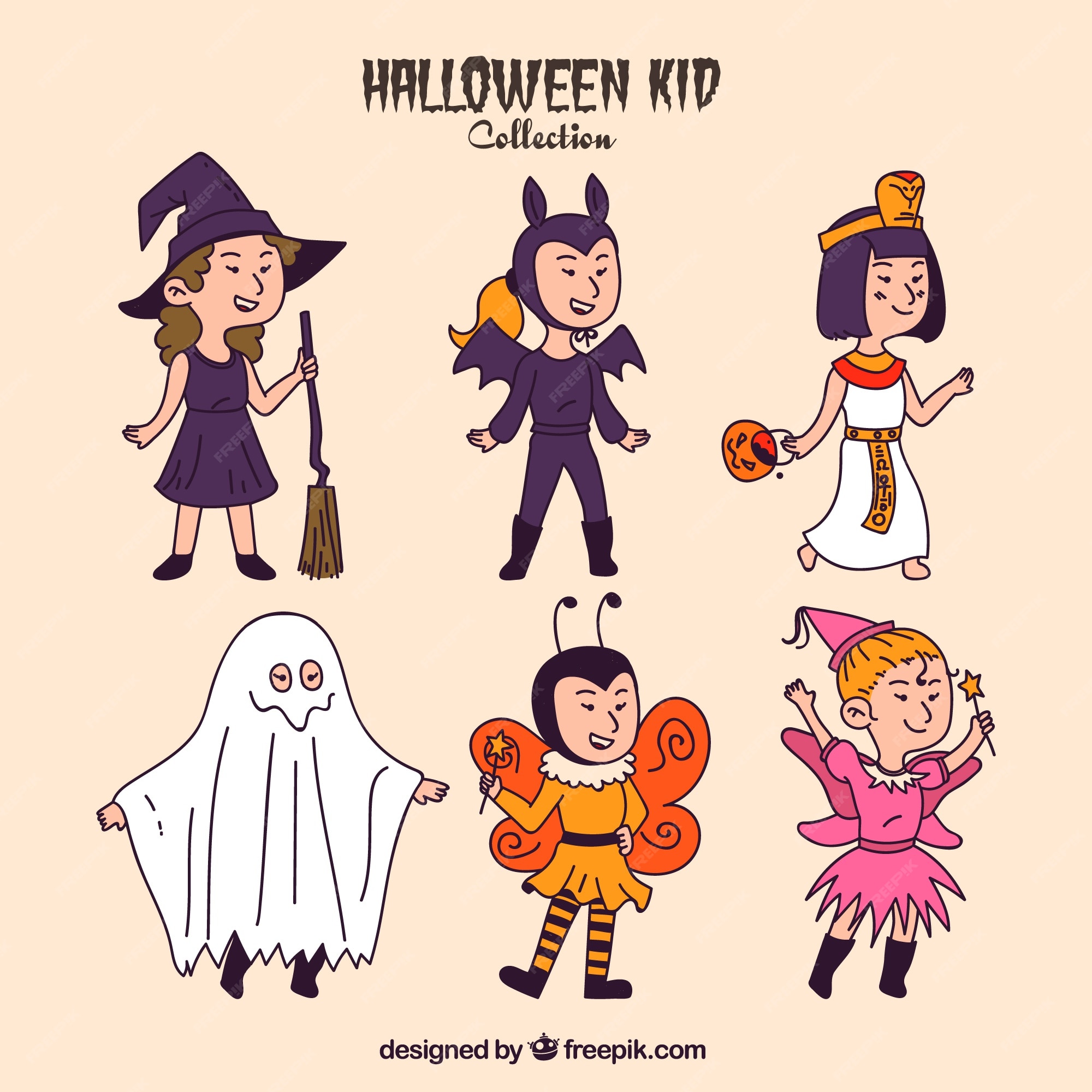 Free Vector Collection of hand drawn enjoyable halloween costumes