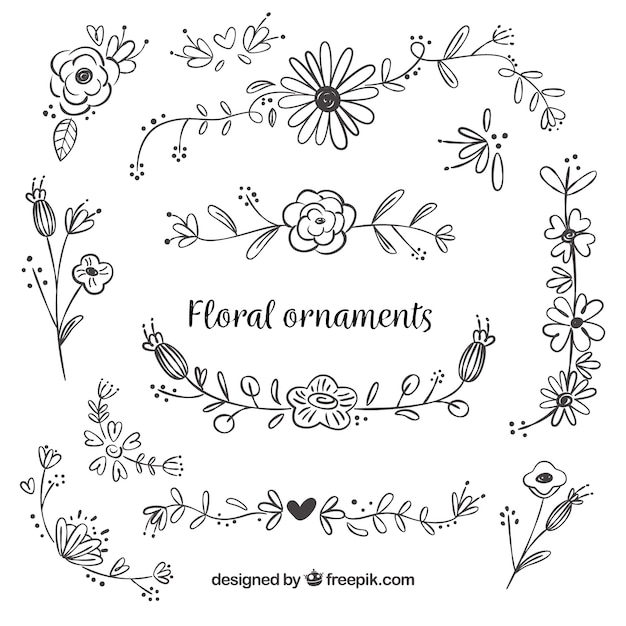 Download Free Vector | Collection of hand drawn floral ornaments