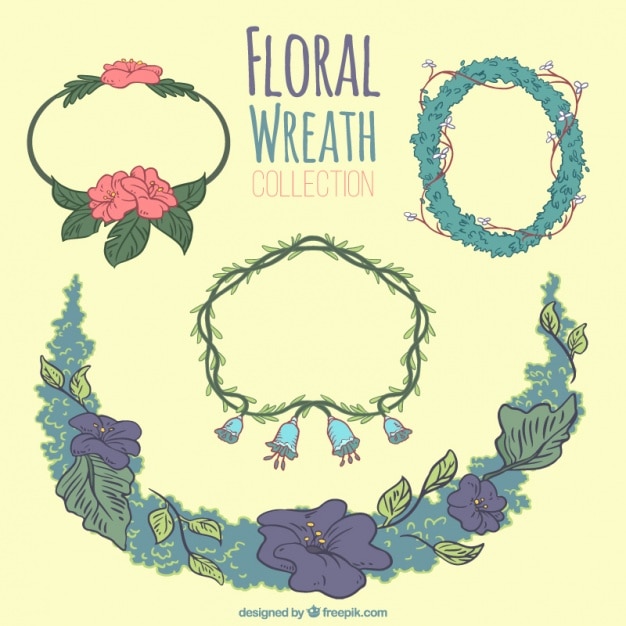 Free Vector | Collection of hand-drawn floral wreaths