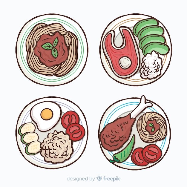 Free Vector Collection of hand drawn food dishes