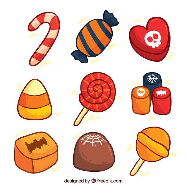 Free Vector Collection of handdrawn halloween candies