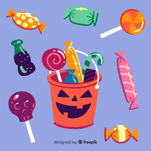 Free Vector Collection of hand drawn of halloween candies