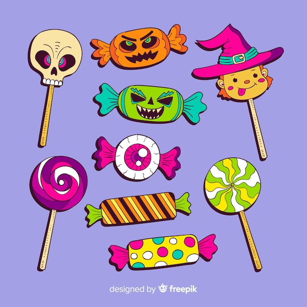 Download Collection of hand drawn halloween candy Vector | Free ...