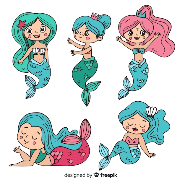 Collection Of Hand Drawn Mermaids Vector Free Download