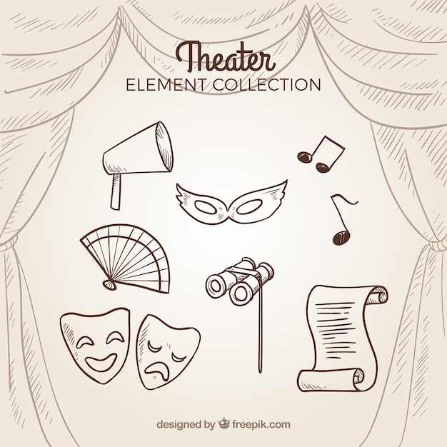 Collection of hand drawn retro theater elements | Free Vector