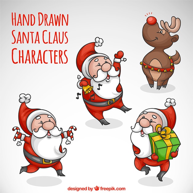 Premium Vector | Collection of hand-drawn santa claus with reindeer