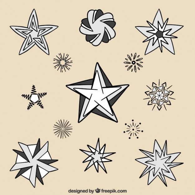 Free Vector Collection of hand drawn star in different shapes