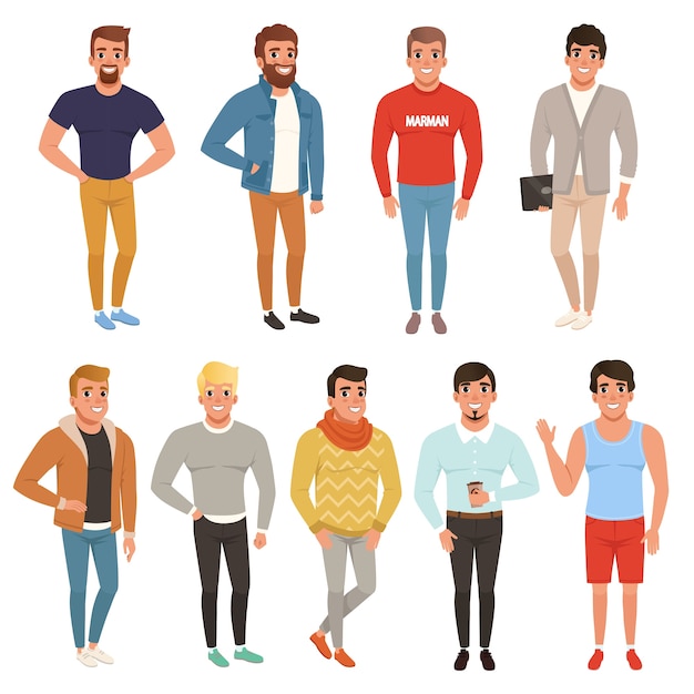 Premium Vector | Collection of handsome men in stylish clothing