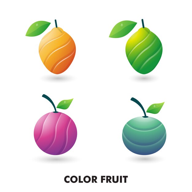 コレクションイラストカラフルなフルーツ オレンジ ライム レモン タンジェリンのロゴのテンプレート プレミアムベクター