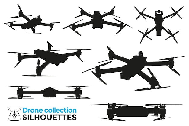 Premium Vector | Collection of isolated drone silhouettes in different