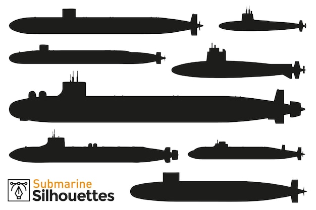 Premium Vector | Collection of isolated silhouettes of submarines.