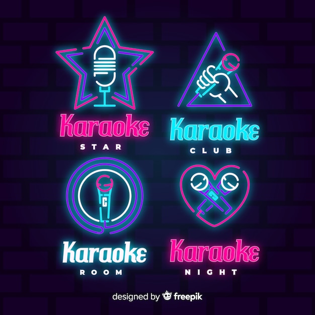 Free Vector | Collection of karaoke neon lights