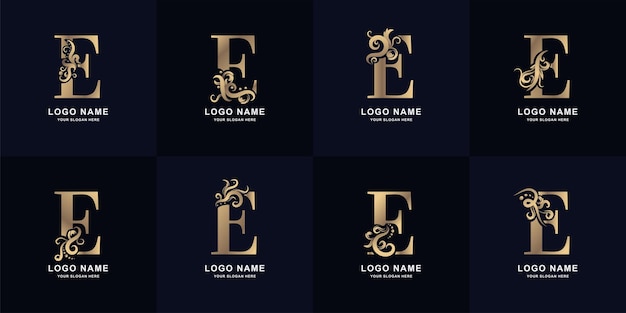 Collection letter e logo with luxury ornament design Premium Vector